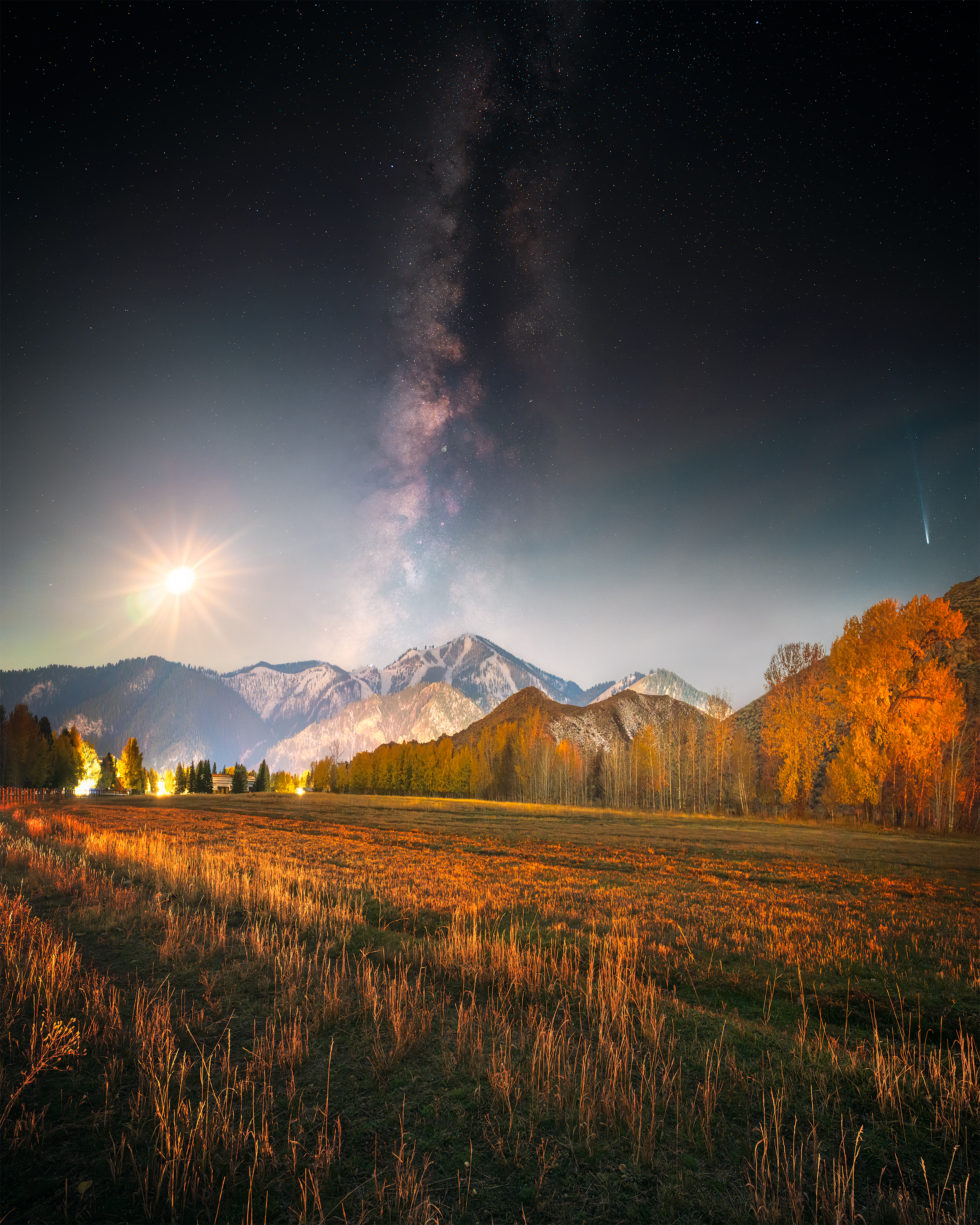 Fall Meets Winter — Milky Way, Moon & Comet Lemon